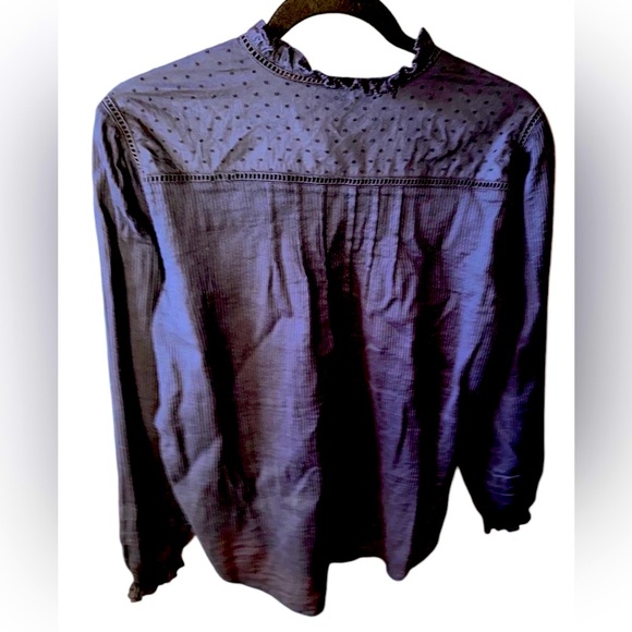 Quince Navy Blue Pintuck Button-Up Blouse - Picture 2 of 8